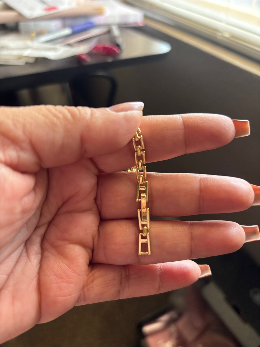 Gold Link Bracelet with Pavé Crystal Accents - Women's Jewelry double clasp - Picture 2 of 2